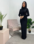Neya Black Soft Wrap Detail Modest Dress