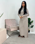 Neya Beige Soft Wrap Detail Modest Dress