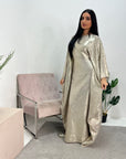 Velora Gold Shimmer Foil Print Modest Kaftan Abaya