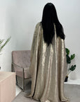 Velora Gold Shimmer Foil Print Modest Kaftan Abaya
