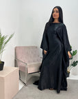 Velora Black Shimmer Foil Print Modest Kaftan Abaya