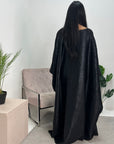 Velora Black Shimmer Foil Print Modest Kaftan Abaya