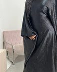 Velora Black Shimmer Foil Print Modest Kaftan Abaya