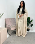 Zairia Beige Elegant Long Cape Sleeve Dress