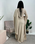 Zairia Beige Elegant Long Cape Sleeve Dress