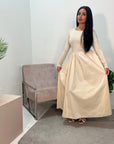 Nora Cream Flared Long Sleeve Ribbed Top Dress