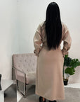 Amya Beige Belted Collar Long Tie Cuff Coat