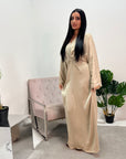 Aleah Beige Plain Front Knot Modest Dress