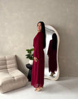 Ines Wine Soft Waist Ruched Lined Modest Dress