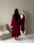 Ines Wine Soft Waist Ruched Lined Modest Dress