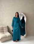 Isani Teal Diamante Swirl Modest Kaftan Dress