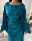 Isani Teal Diamante Swirl Modest Kaftan Dress