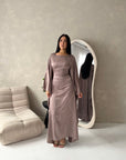 Isani Mocha Diamante Swirl Modest Kaftan Dress