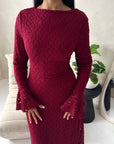 Hana Wine Floral Lace Detail Modest Dress