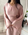 Nena Pink Pearl Detail Tie Back Kaftan Dress