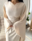Nena Beige Pearl Detail Tie Back Kaftan Dress