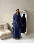 Nena Navy Pearl Detail Tie Back Kaftan Dress