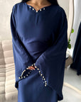 Nena Navy Pearl Detail Tie Back Kaftan Dress