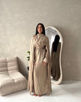 Leta Mocha Pearl Choker Neck Modest Cape Dress