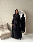 Leta Black Pearl Choker Neck Modest Cape Dress