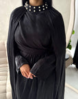 Leta Black Pearl Choker Neck Modest Cape Dress