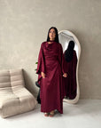 Vanity Wine Choker Cowl Neck Tie Back Kaftan Dress