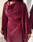 Vanity Wine Choker Cowl Neck Tie Back Kaftan Dress