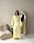 Vanity Yellow Choker Cowl Neck Tie Back Kaftan Dress
