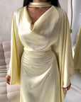 Vanity Yellow Choker Cowl Neck Tie Back Kaftan Dress