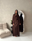 Vanity Brown Choker Cowl Neck Tie Back Kaftan Dress