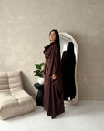 Vanity Brown Choker Cowl Neck Tie Back Kaftan Dress