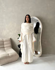 Lina Cream Elegant Shoulder Cape Frill Dress