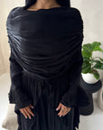 Lina Black Elegant Shoulder Cape Frill Dress