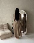 Lina Mocha Elegant Shoulder Cape Frill Dress