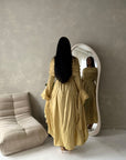 Lina Gold Elegant Shoulder Cape Frill Dress