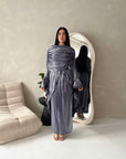 Lina Charcoal Elegant Shoulder Cape Frill Dress