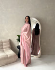 Maya Pink Satin Kaftan With Neck Scarf Dress