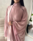 Maya Pink Satin Kaftan With Neck Scarf Dress