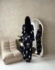 Roya Navy V Neck Front Knot Floral Embroidery Dress
