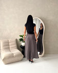 Irma Brown Polka Dot Satin Skirt