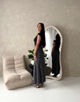 Irma Black Polka Dot Satin Skirt