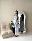 Geri Blue Linen Floral Summer Modest Dress