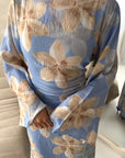 Geri Blue Linen Floral Summer Modest Dress