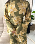Geri Khaki Linen Floral Summer Modest Dress