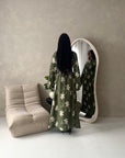 Marwa Khaki Floral Embroidery Linen Summer Dress