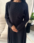 Rosh Black With White Polka Dot A line Summer Dress