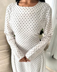 Rosh White With Black Polka Dot A line Summer Dress