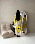Tili Yellow Modest Linen Floral Summer Tie Back Dress