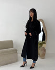 Kaira Black Collar Buttoned Belted Coat