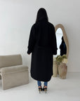 Kaira Black Collar Buttoned Belted Coat